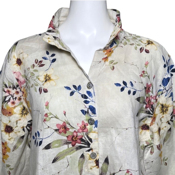 John Mark Wire Collar Tunic Multicolor Roll up Sleeve Women XL Artist 100% Linen - Picture 5 of 10